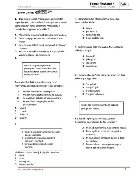 Soalan Objektif Sejarah Tingkatan 4 Bab 1 Image